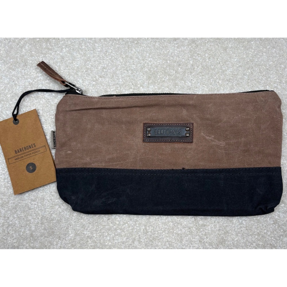 Barebones‎ Neelum Small Canvas Zipper Pouch Khaki Black STC-722 NWT